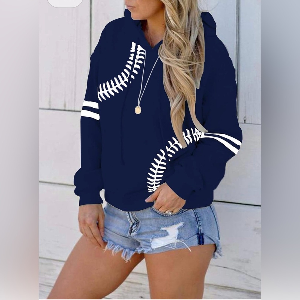 Navy Blue Baseball Stitch Hoodie